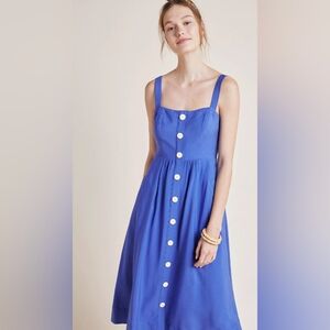 ANTHROPOLOGIE Maeve Seer Sucker Rosemary Midi Blue Tank Dress Size0